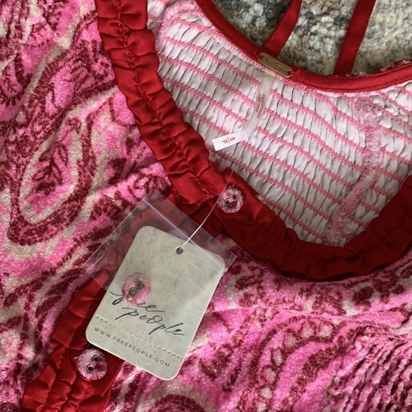 Free People Dare Me Velvet Smocked Blouse In Retro Combo. NWT! Sz S - Picture 7 of 12